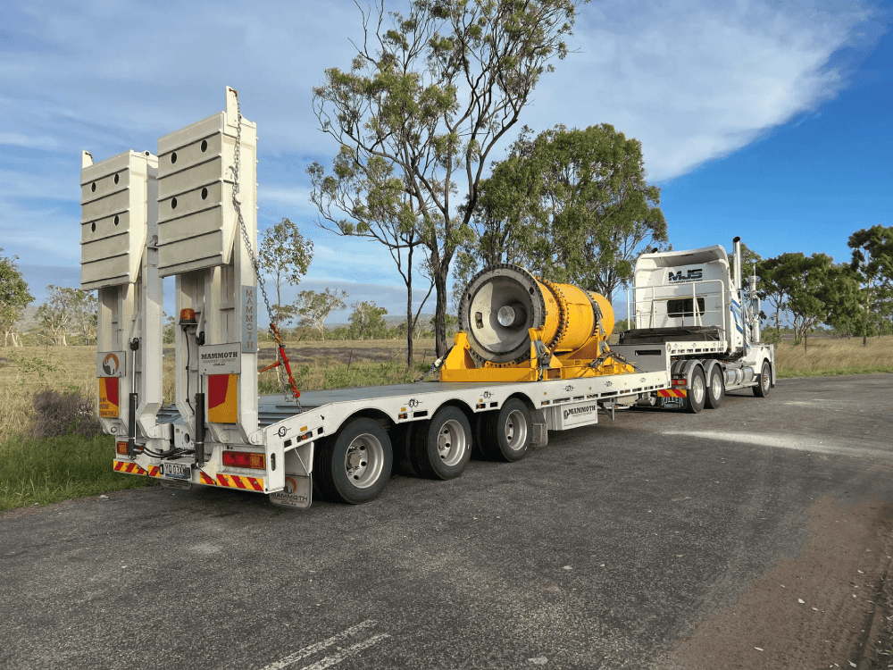 Specialised transport truck carrying oversized mining machinery