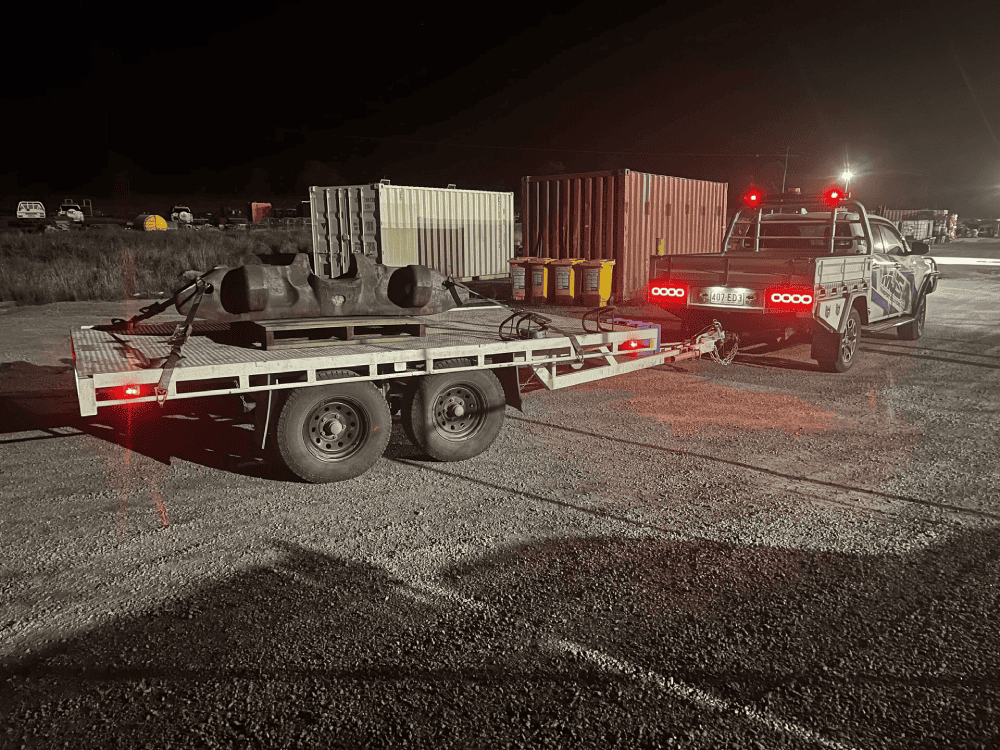 Heavy mining equipment being hauled through regional Queensland by MJS Transport